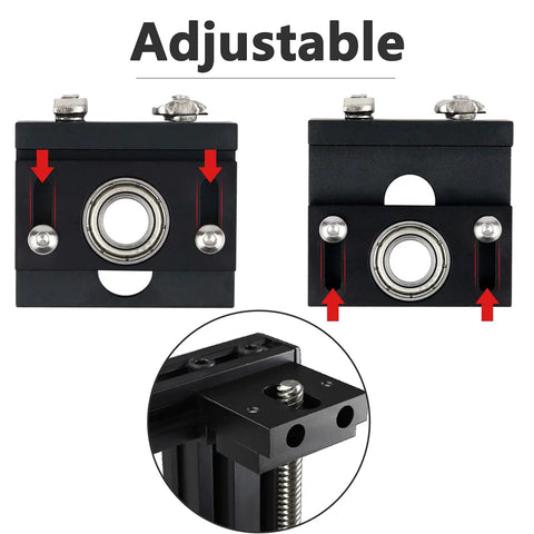 Adjustable Metal Z Axis T8 Lead Screw Top Mount For 3D Printers Aluminum Bearing Holder shown with installation details