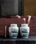 Heavy Duty Retro Ceramic Storage Jars Double Jar Set Must Have Airtight Seal Kitchen Pantry Organizers For Loose Leaf Tea Coffee Beans And Fresh Stash Solid Gift Box with decorative design and gift box.