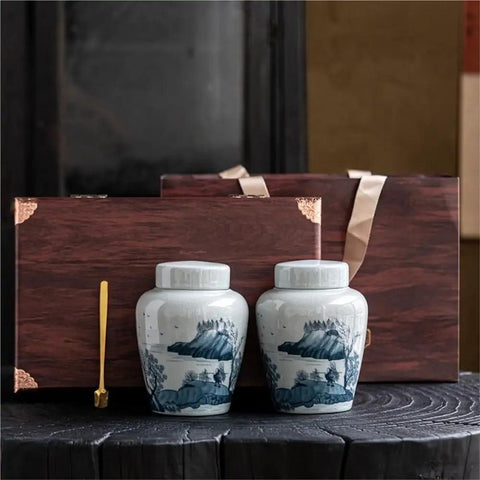 Heavy Duty Retro Ceramic Storage Jars Double Jar Set Must Have Airtight Seal Kitchen Pantry Organizers For Loose Leaf Tea Coffee Beans And Fresh Stash Solid Gift Box with decorative design and gift box.