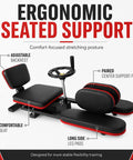 Ergonomic seated support leg stretcher machine featuring adjustable backrest and paired center support pads for comfort.
