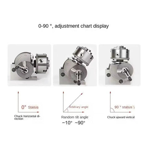 Precision 4 Inch Dividing Head With 3 Jaw Chuck And Tailstock Heavy Duty Rotary Table Milling Machine Accessory adjustment angles display