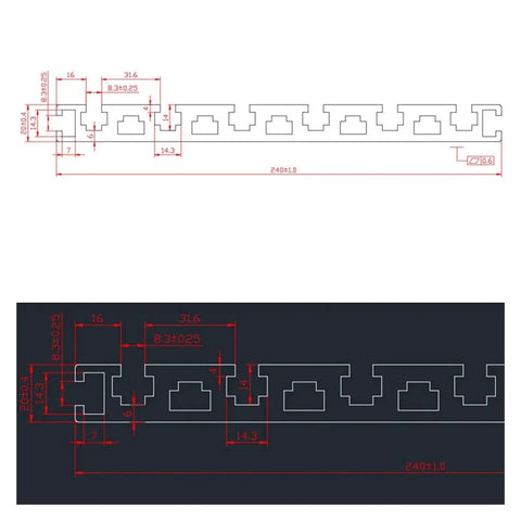 Top Shelf T Slot Aluminum Extrusion Profile 20x24mm technical drawing with dimensions for CNC routers and 3D printers.