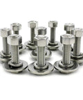 1/4-20 stainless hex bolt kit with nuts, flat and lock washers, heavy-duty construction hardware.