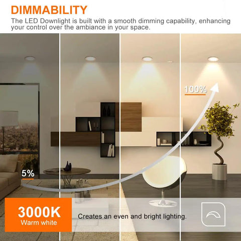 Dimming effect of 2 Inch LED Recessed Lighting Kit Dimmable Downlight Warm White 3000K CRI80 Retrofit in modern room