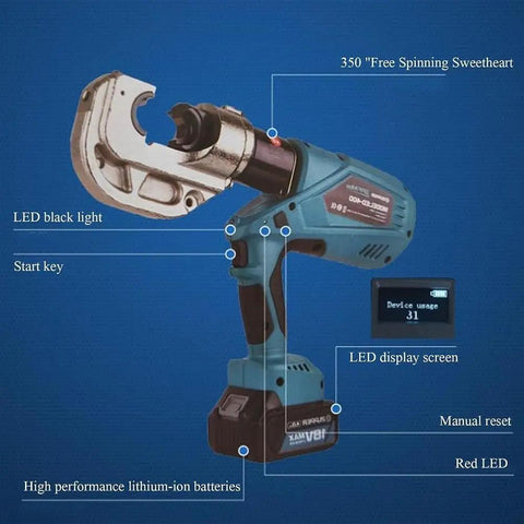 Top Rated Battery Powered Handheld Electric Crimping Machine For Copper Aluminum Terminals Hydraulic Cordless Tool with LED display.