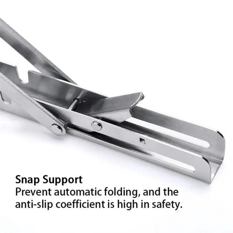 Close-up of 12 Inch Folding Shelf Brackets For Durable Stainless Steel Collapsible Shelves with snap support