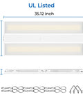 Built Different 3 Foot Led Linear High Bay Light with adjustable power, showing dimensions and included mounting accessories.