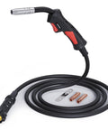 Top Notch ARCCAPTAIN MB15 15AK MIG Welding Gun Torch Stinger With 10 Ft Cable, ergonomic handle, and two tips for heavy-duty tasks.