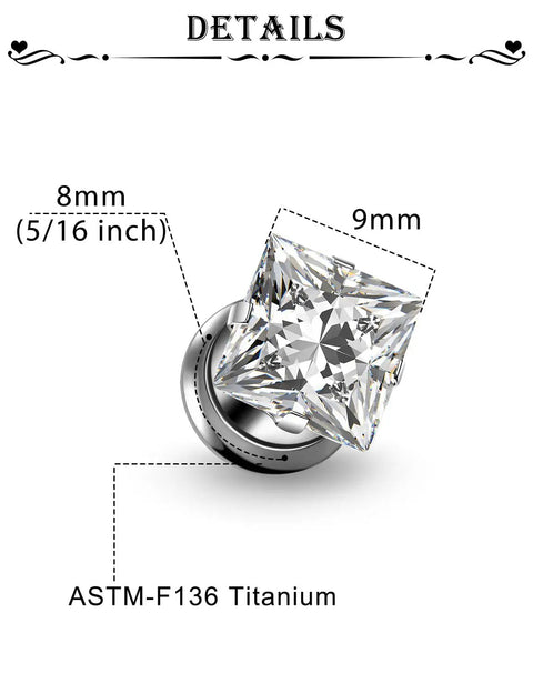 0G Ear Gauges Square CZ Titanium ASTM F136 Screw In Tunnels Plugs For Ears 8mm Body Piercing Jewelry Set For Women Men