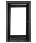 Heavy Hitter 21U Wall Mount Server Cabinet With Clear Acrylic Window, 16.5 Inch Deep, black steel frame design, ideal for tight spaces.