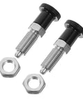 Pair Of M6 Stainless Steel Indexing Plungers With Four Millimeter Pins For Dead Center Fixture Alignment And Pro Grade Spring Loaded Positioning That Keeps Things Locked Right Up featuring two plungers and nuts.