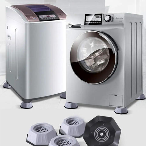 Four Pack Washing Machine Pads Anti Slip Feet For Vibration And Noise Reduction under two machines, gray color shown separately