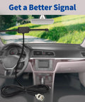VHF UHF Car Window Adhesive Mount Antenna For Police Scanner And Ham Radio, BNC Male Dipole, 3m cable visible inside a car