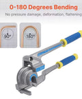 Pocreations 180 Degree Manual Pipe Bender Tool 3 In 1 Lever for 1/4 3/8 1/2 Inch OD Copper Aluminum Pipes with bending angles.