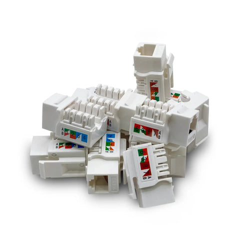 Five Pack Cat6 Keystone Jack Ethernet Wall Jack UL Listed Gold Plated RJ45 Contacts Color Coded For Easy Termination