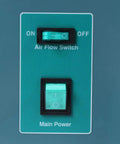 Control panel for Straight Up Digital Convection Oven Featuring Pretty Dang Durable Stainless Steel Interior with air flow and main power switches.