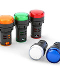 22mm LED Indicator Light for Industrial Machinery, 12V AC DC Pilot Signal Lamp, five color options shown panel mount