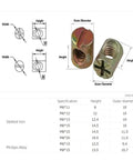 M6 And M8 Barrel Nuts For Furniture Assembly, Cross Dowel With Horizontal Slot, design and measurements shown