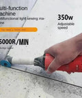 Knockout Compact Angle Grinder With A Solid 90 Degree Elbow Head For Tough Cutting Grinding And Polishing In Tight Squeezes Backed By Reliable Dual Voltage Muscle in use on surface with dust.