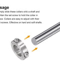 Heavy Duty Split Clamp On Shaft Collar For 1-1/8 Inch Shaft, Two-Piece Clamp, usage illustration with shaft and collar.