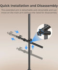 Overhead Desk Mount For Cameras And More Flexible Arm Stand with 360 Degree Ball Head detachable and adjustable arm illustration