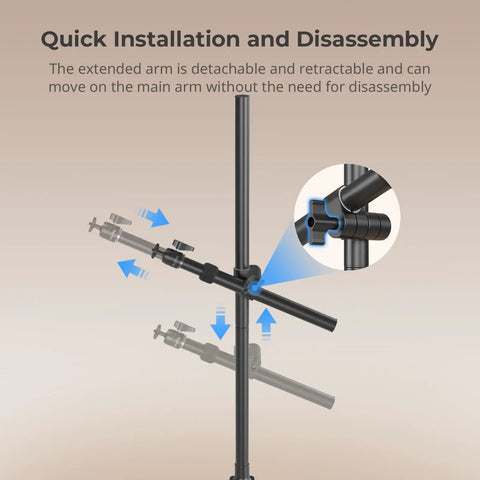 Overhead Desk Mount For Cameras And More Flexible Arm Stand with 360 Degree Ball Head detachable and adjustable arm illustration