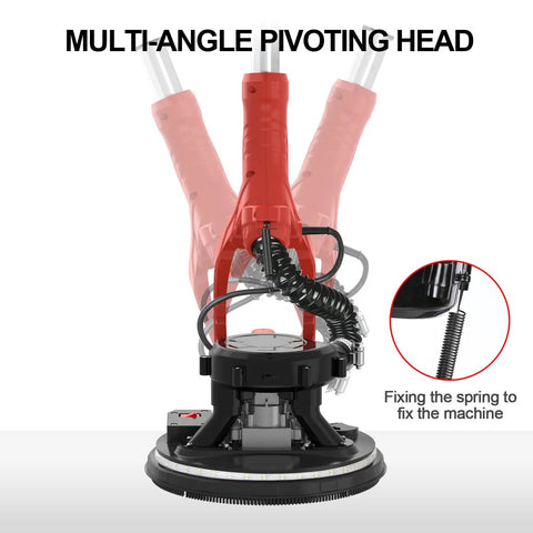Heavy Duty 810W Drywall Sander With Vacuum Attachment And LED Light Variable Speed 900 To 1800 RPM, pivoting head detail.
