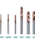 Set of six TiSiN-coated ball-nose end mills in increasing diameters (1/16", 3/32", 1/8", 1/4", 3/8", 1/2").