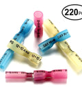 Colorful terminals of the All In One 220 Piece Wire Spade Connectors Kit With Heat Shrink Terminals, fully insulated.