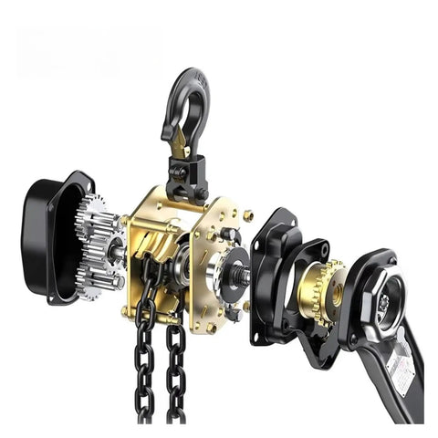 Heavy Duty Hand Pulled Hoist With Tightening Chain For 1.5 Ton Lifting Jobs detailed view of gears and hook.