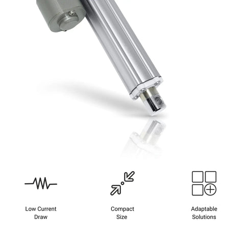12V Industrial Linear Actuator With 8 Inch Stroke, Beefy 330 Lb High Force, Stainless Steel Rod, Brushed DC Motor, close-up view