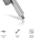 12V Industrial Linear Actuator With 10 Inch Stroke, 330 Lb Thrust, Stainless Steel Rod showing compact size and low current draw features