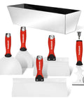 14 In 1 Painters Tool Kit For Drywall with stainless steel joint knives, taping knives, scraper, mud pan, and utility cutter