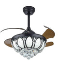 Ceiling Fan with Light Crystal Retractable 3 Color Control Silent Copper, featuring retractable blades and crystal accents.