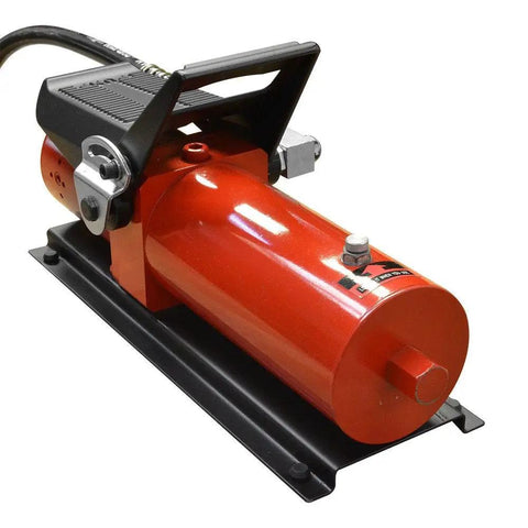 Industrial Foot Operate Hydraulic Pump Generating A Rock Solid 10000 PSI Force Plus An Extra Long 48 Inch Hose Alongside A Quick Release Coupler For Tough Shop Jobs
