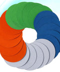 Premium Double Sided Hook And Loop Sanding Disc Pads 20 Pack, colorful circular flocking pads arranged in a circle.