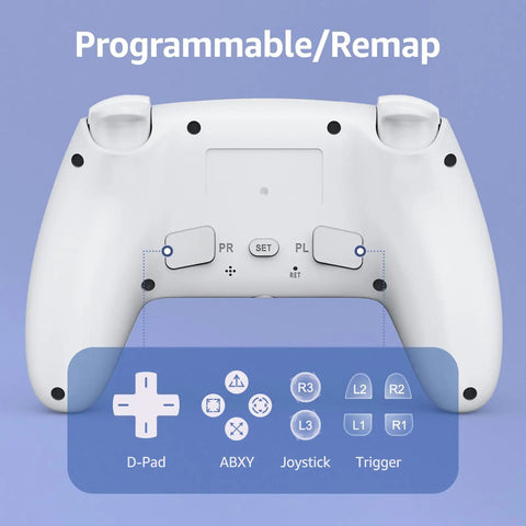 Back view of RGB Wireless PS5 Controller For PC With Hall Effect Joysticks And Triggers Programmable Remap And Turbo 3.5mm Audio Jack