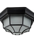 Slick 12 Inch LED Octagonal Outdoor Wall Or Ceiling Flush Mount Light With Dimmable And Selectable 3000K 4000K 5000K CCT, 17W, Black Cast Aluminum And Frosted Glass