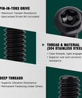 1/4-20 X 3/4 Button Head Torx Security Screws 304 Stainless Steel Black with pin-in-Torx drive and deep threads.