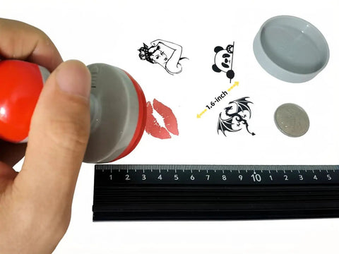 Zero Fuss Self Inking Craft Stamp Showing A Vintage Blank Clock Dial Design For Scrapbooking And Journal Projects That Amps Up Your Creative Flow With Super Clean Prints Every Time, with a hand holding the stamp.