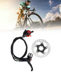 Front And Rear Disc Brake Kit For Road And Mountain Bikes Featuring Rapid Cooling Rotors And Dependable Stopping Power Built To Rip Trails And Shred Daily Rides In Matte Black with brake lever and rotor detail.