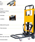 Powerful Electric Stair Climbing Dolly With Adjustable Speeds And Strong 440 Pound Max Load Capacity, Motorized Hand Truck For Heavy Moving And Logistics, 6 Wheel Track System control panel and features overview.
