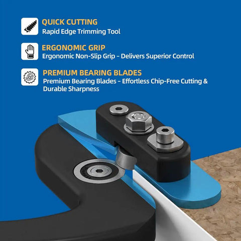 Pro Grade Edge Banding Trimmer with Dual Eccentric Bearing System for clean tear-free edges on PVC melamine laminates and vinyl panels