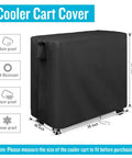 Front view of a Waterproof Rolling Cooler Cart Cover For Outdoor Patio And Party Carts With Wheels 38 Inch Long By 36 Inch Wide By 23 Inch High 420D Oxford Fabric Weatherproof Ice Chest Cover on a cart.