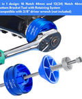 16-Notch 44mm and 12 24-Notch 46mm External Bottom Bracket Removal Tool in use with retaining system, showing compatibility.