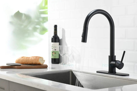 Black Kitchen Faucet With Magnetic Pull Down Sprayer High Arc Stainless Steel Design CUPC Ceramic Cartridge 10 Inch Deck Plate
