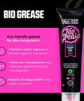 Front view of eco-friendly biodegradable bike grease tube for pedals, bearings, and components with water resistance and renewable formula.