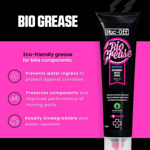 Front view of eco-friendly biodegradable bike grease tube for pedals, bearings, and components with water resistance and renewable formula.