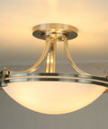 Dope Brushed Nickel Three Light Semi Flush Mount Ceiling Light With White Glass Bowl Shade Modern Hallway Fixture
