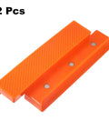 2 Set Magnetic Vise Jaw Pads 5 Inch Soft Rubber Bench Protectors in orange, featuring groove design and strong magnets.